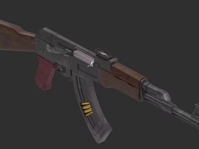 Military Assault Rifle With Wooden Stock Metal Components And Red Grip 3d model