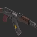 Military Assault Rifle With Wooden Stock Metal Components And Red Grip