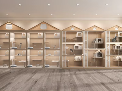 Cozy Wooden Pet Shop Interior With Cat Houses Climbing Frames And Supplies 3d model