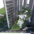Modern High Rise Residential Buildings With Green Landscaping And Exterior Design