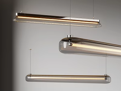 Modern Long Rectangular Pendant Lights With Metal Glass Shade And Illuminated Strip 3d model