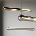 Modern Long Rectangular Pendant Lights With Metal Glass Shade And Illuminated Strip