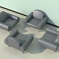 Four Gray Single Sofas Arranged Against Wall In Modern Indoor Living Space 3d model