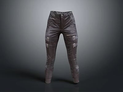 Dark Cargo Pants With Multiple Pockets Slim Fit Leather Like Material Design 3d model