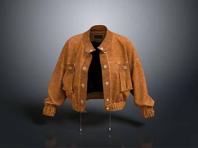 Brown Casual Workwear Jacket With Multiple Pockets Cuffed Sleeves Daily Wear 3d model