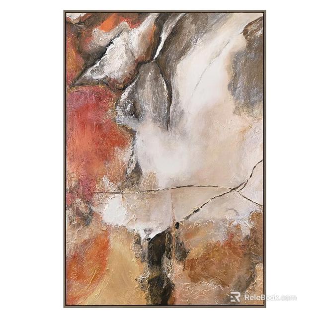 Abstract Oil Painting With Red Gray White Brown Colors And Textured Brush Strokes 3d model 