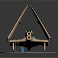 3D Designed Spacecraft Model With Beige Wings Green Body And Blue Base For Space Exploration