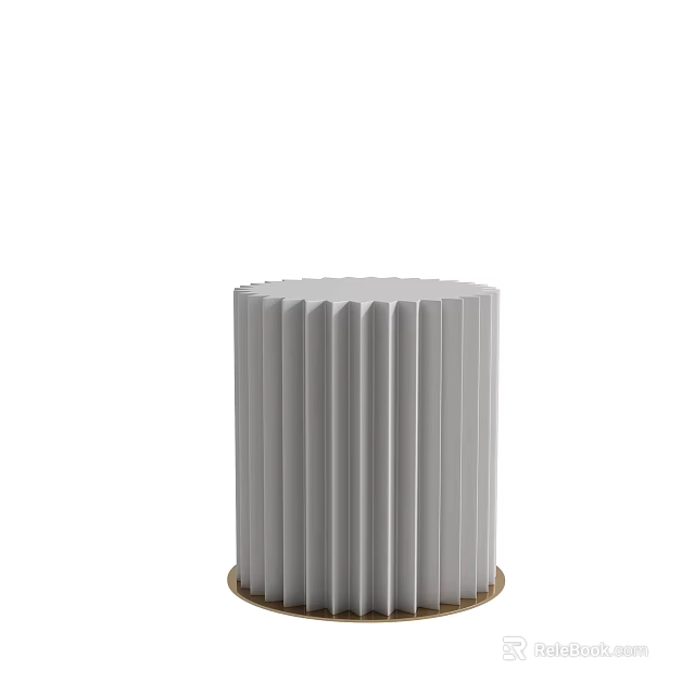 Cylindrical Gray Coffee Table With Vertical Ribbed Design And Gold Base 3d model