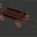 Vintage Wooden Wagon With Spoked Wheels And Wooden Bed And Metal Shafts