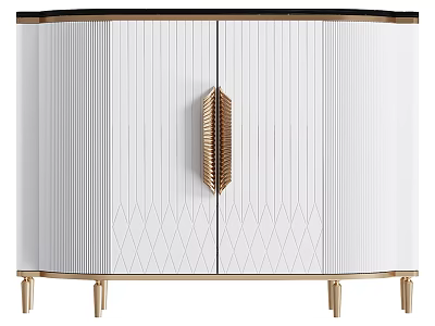 Elegant Modern White Display Cabinet Featuring Vertical Stripes Diamond Pattern And Gold Handle 3d model