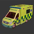 Yellow Ambulance Vehicle With Green Checkered Design And Emergency Medical Gear