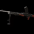 Military Tactical Machine Gun With Wooden Stock Metal Stand Black Barrel And Magazine