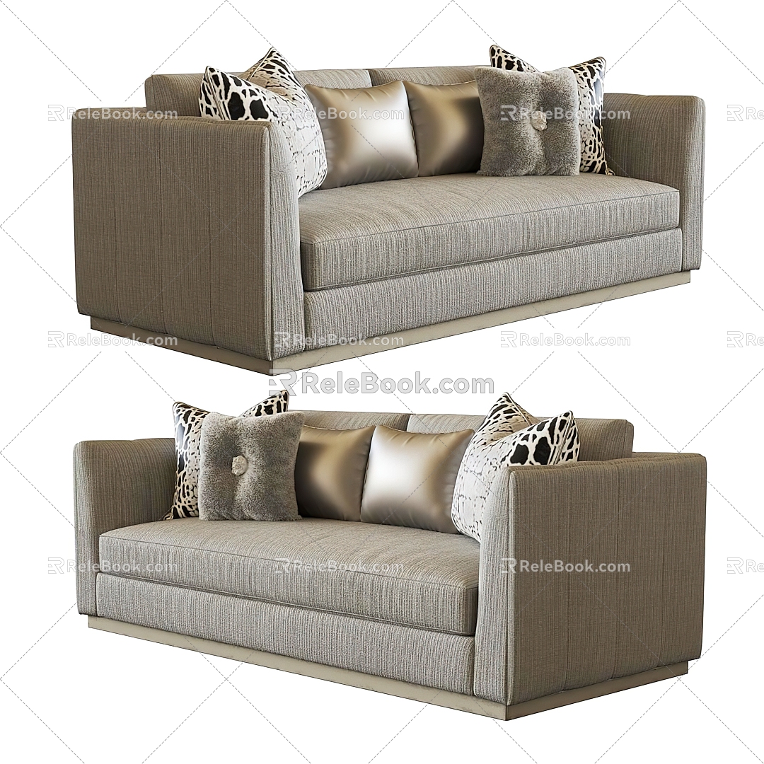 Double sofa sofa sofa double sofa fabric pillow 3d model