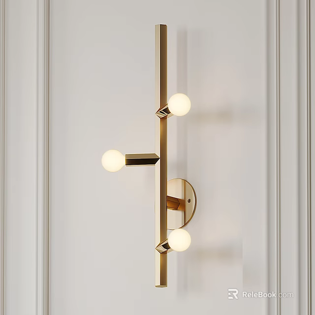 Elegant Modern Wall Lamp With Gold Metal Structure And Multiple Round Globe Bulbs 3d model 