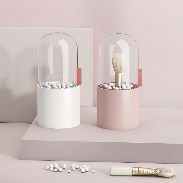 Modern White And Pink Daily Electrical Appliances With Glass Dome Storage Beads And Makeup Brush 3d model 