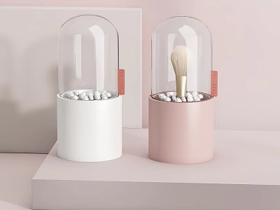 Modern White And Pink Daily Electrical Appliances With Glass Dome Storage Beads And Makeup Brush 3d model