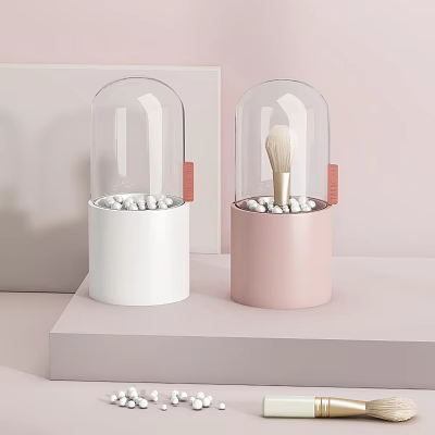 Modern White And Pink Daily Electrical Appliances With Glass Dome Storage Beads And Makeup Brush 3d model