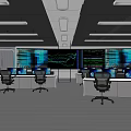 Modern Control Room Interior With Large Screens Multiple Monitors And Ergonomic Chairs 3d model