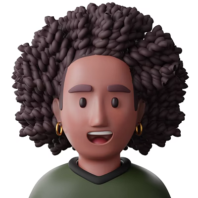Man With Curly Afro Hair Gold Hoop Earrings Smiling In Green Shirt With Black Collar 3d model