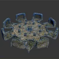 Ancient Circular Ruin Structure Featuring Weathered Moss Covered Stone Blocks And Recessed Areas