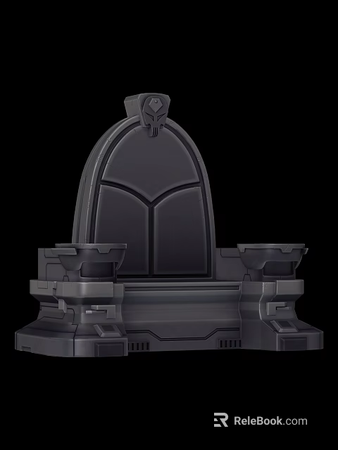 Ornate Throne Like Sculptural Structure With Arched Top Decorative Base And Side Pedestals 3d model 