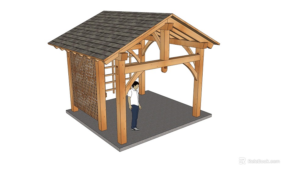 Wooden Landscape Pavilion with Sloped Roof and Lattice Design Human Scale for Reference 3d model 