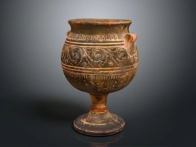 Ancient Ceramic Wine Bottle With Intricate Carvings And Decorative Handles 3d model