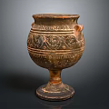 Ancient Ceramic Wine Bottle With Intricate Carvings And Decorative Handles