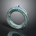 Elegant Double Ring Pendant With Sparkling Green Gemstones And Shiny Metal Setting