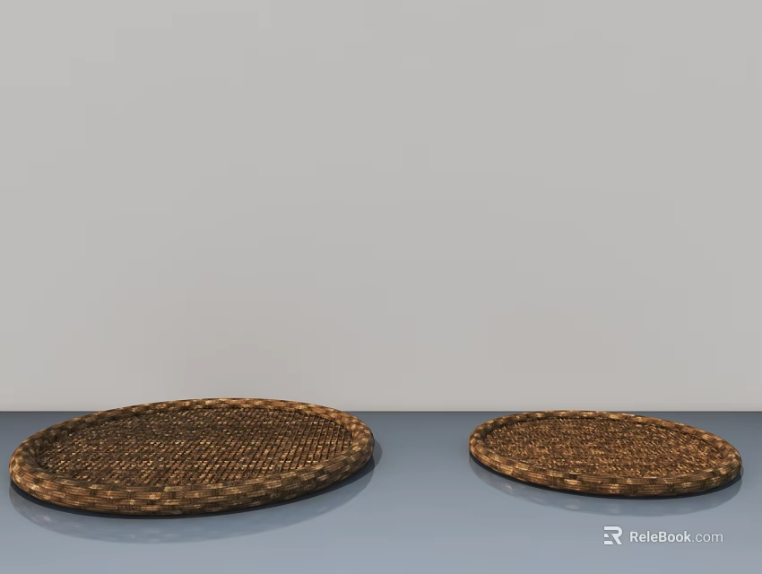 Sculpted Woven Circular Trays In Two Sizes On Gray Surface Background 3d model 