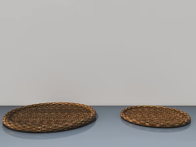 Sculpted Woven Circular Trays In Two Sizes On Gray Surface Background 3d model