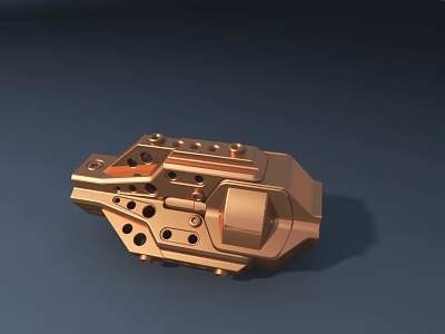 Intricate Copper Metal Mechanical Component Featuring Multiple Holes And Protrusions 3d model