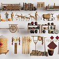 Garden Ornaments Featuring Scarecrows Clay Pots Wooden Carts Farm Tools Rice Ears And Lanterns