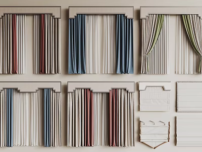Various Colorful Striped Curtains With Decorative Headers And Valance Designs For Home Decor 3d model