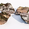 Natural Moss Covered Stones And Rustic Wood Elements For Interior Decor 3d model
