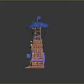 Decorative Tower Structure With Blue Roof Wooden Base Colorful Decorations And Hanging Tassels