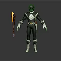 Dark And White Armored Warrior Helmet Belt With Yellow Black Weapon 3D Render