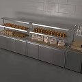 Bakery Display Shelves With Glass Covers Showcasing Fresh Pastries Bread And Packaged Goods