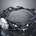 Elegant Bracelet With Black Leaf Design Large Clear Gemstone And Small Diamonds 3d model