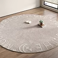 Round Area Rug with Text and Moon Pattern Featuring Open Book and Potted Plant 3d model