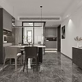 Modern Living Dining Room Interior With Gray Sofa Pillows TV Wall And Geometric Rug