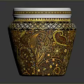 Artistic Hand Carved Decorative Jar With Intricate Patterns And Gold Accents