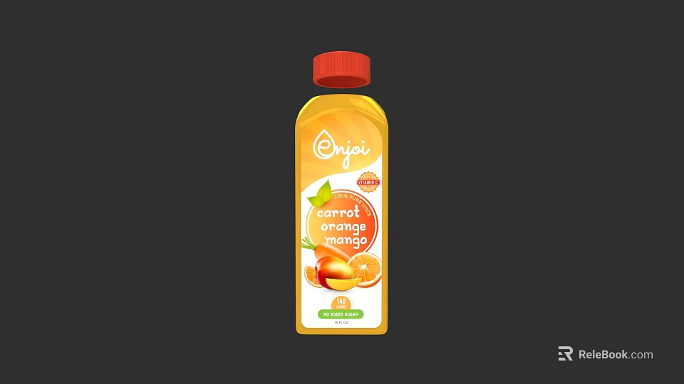 Origi Carrot Orange Mango Juice Bottle with Red Cap Fresh Healthy Fruit Beverage 3d model 