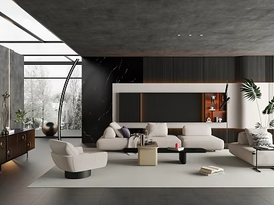 Modern Living Room Interior With Sofa Armchair Coffee Table And TV Wall Decor 3d model