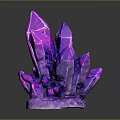 Shiny Purple Crystal Cluster With Multiple Pointed Tips On Purple Base Against Dark Background