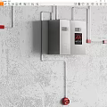Stainless Steel Industrial Control Cabinet With Electrical Components And Red Piping