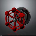 Red Metal Wheel Shaped Object With Circular Knobs And Reflective Surface 3d model