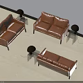 Modern Brown Leather Two Seater Sofa in Interior Space with Small Side Tables 3d model
