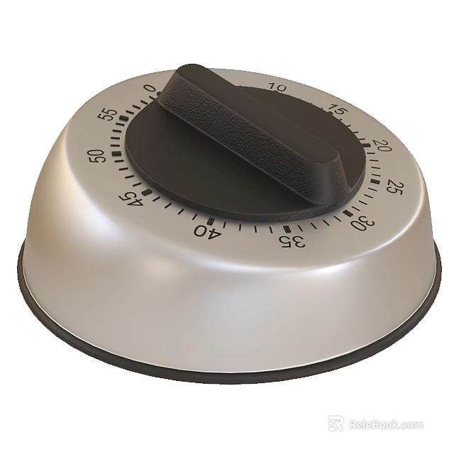 Analog Mechanical Kitchen Timer With Silver Body Black Knob And Dial 3d model 