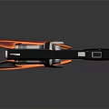 Black Modern Pistol With Orange Curved Neon Light Effect And Dark Background Reflection
